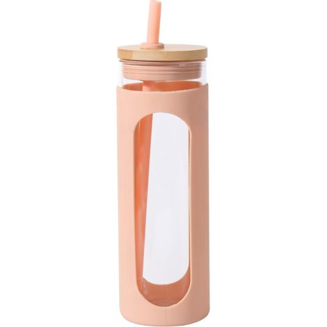 Tumbler En Verre 600 ml - Couvercle En Bambou - Paille En Acier Inoxydable - Gaine En Silicone - Sans BPA (1/5)