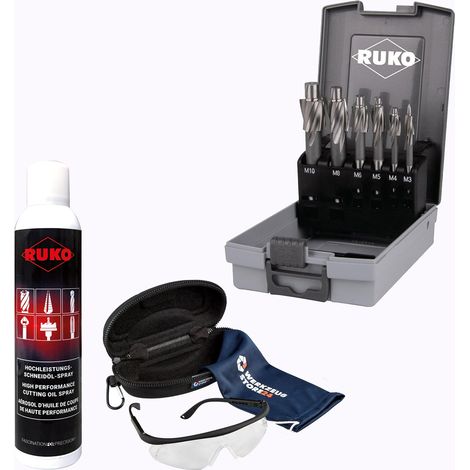RUKO Flachsenker-Satz DIN 373 HSS mit Zylinderschaft inkl. Spray & Schutzbrille - WZS102451RO