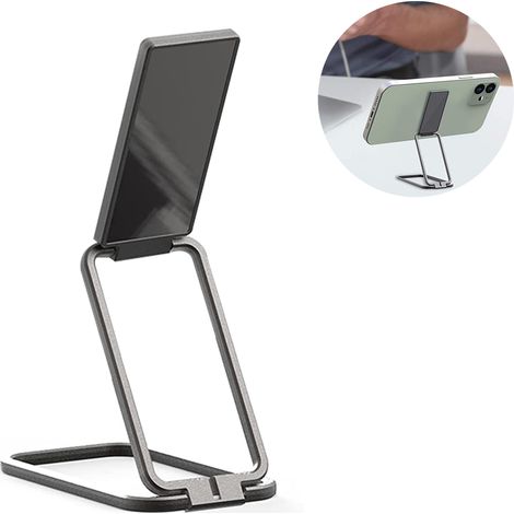 Support Téléphone Portable - Support Pliable avec Anneau Doigt et Pied - Compatible iPhone Android - 71 x 41 mm - Zinc Allié + Verre - Noir Argent Or Rose - 1 Pièce (1/5)