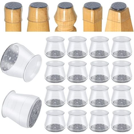 16 Pcs Chair Leg Protectors, Small Chair Leg Protectors, Transparent Silicone Floor Protectors for Chair Legs with Felt Pads (Fit: 23-32 mm) (1/5)