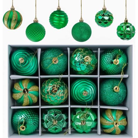 Christmas Balls, 12 Pieces Christmas Tree Baubles Christmas Balls, Christmas Tree Decorations Matte and Glossy Sparkling Christmas Balls ∅ 6 cm (Green) (1/5)