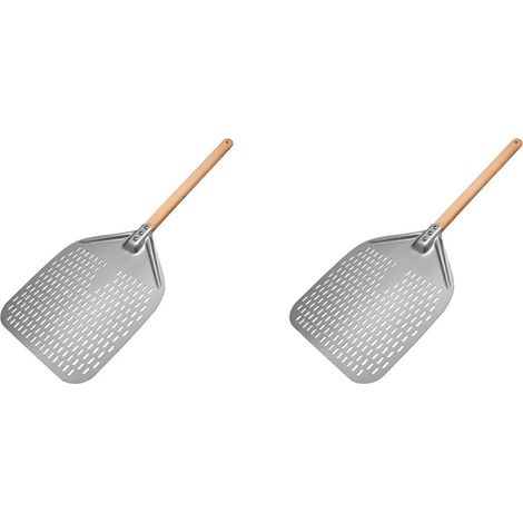 Pelle à pizza perforée 2X, pelle à pizza professionnelle en aluminium anodisé, spatule rectangulaire pour retourner la pizza avec manche détachable (1/5)