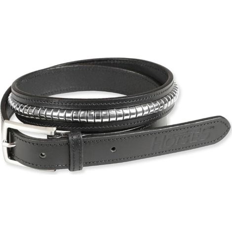 90 cm, Schwarz: Damenreitgürtel aus weichem Leder mit silberfarbenem Clincher (1/4)