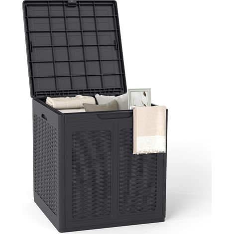 COSTWAY Baule da Esterno 145 L, Cassapanca Contenitore con Coperchio Bloccabile e Tessitura in Vimini, per Giardino e Cortile, 56 x 56 x 60,5 cm (Marrone) (1/5)