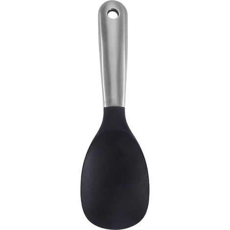 Cuillère de service en acier inoxydable, cuillère de service résistante à la chaleur, cuillère en silicone lavable au lave-vaisselle avec trou de suspension, pour sauces, soupes, vinaigrettes, riz (1/4)