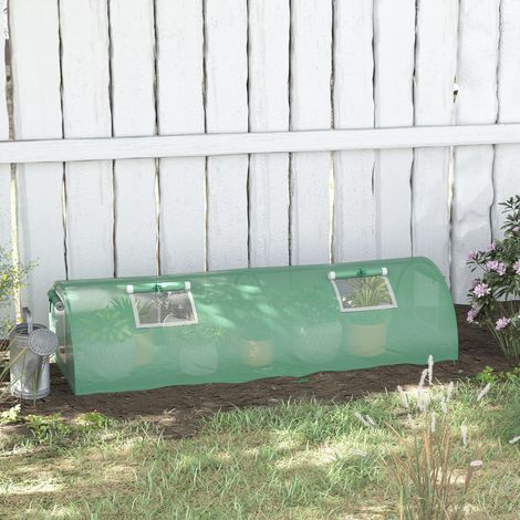 Mini-serre tunnel Outsunny 200x80x45cm vert en film - Avec fenêtres en maille et bâche PE résistante aux UV, idéale pour la culture de plantes de jardin et de balcon