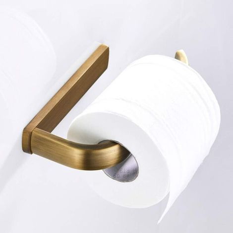 Antique Brass Wall Mounted Toilet Paper Holder, Retro Bathroom Roll Holder with Cell Phone Holder (1/5)