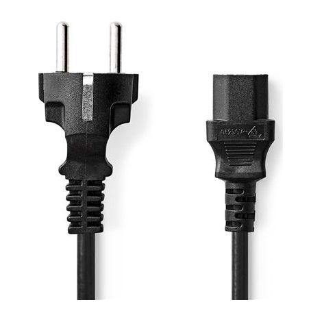 Cable de alimentación de 5,00 m con toma de tierra macho IEC-320-C13 recto, niquelado, redondo, PVC negro - Nedis (1/2)