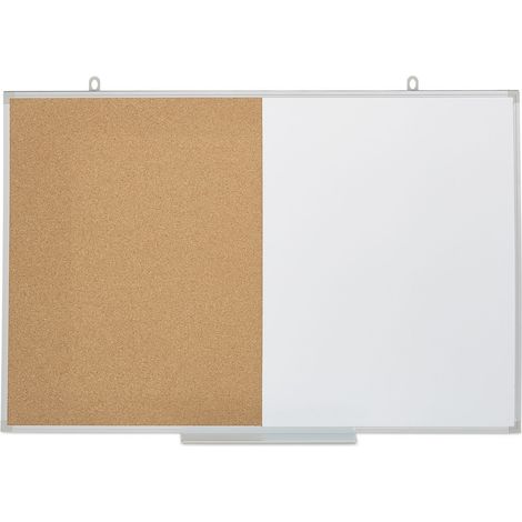 Lavagna combinata multifunzione 2 in 1 da ufficio 80 x 60 cm con pratico vano portaoggetti in sughero bianco 130009561