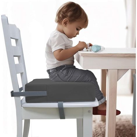 Rehausseur Chaise Enfant, Rehausseur de Chaise pour Enfant, Portable Rehausseur de Chaise de Salle à Manger avec 2 Sangles à Boucle de Sécurité, Rehausseur Chaise Bebe, 32 X 32 X 8 cm (Gris)