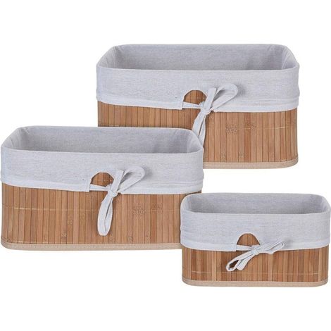 hs-decoration Set di contenitori in bambù bianco 3 ceste