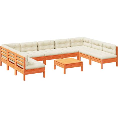 Maison Exclusive - Juego sofás jardín 10 pzas con conjines madera (1/5)