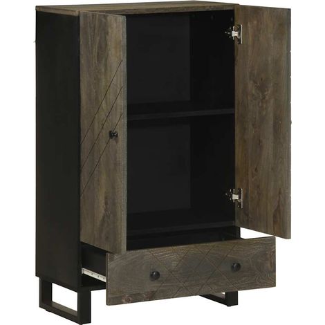 Buffet，Bahut，Meuble de Rangement noir 60x33x100 cm bois de manguier massif CFW11478 (1/5)