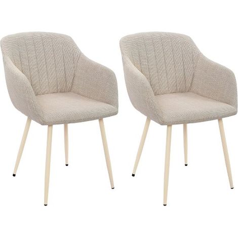 GOEURVANT Webstoff Esszimmerstuhl Beige (weiße Beine), 2er, ergonomischer Stuhl mit Armlehnen