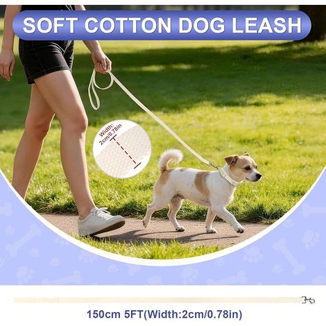 Ensemble Collier Chiot Réglable 25-40cm et 1.5M Laisse pour Petit Chien Chat Chaton Collier en Coton Laisse de Dressage pour Petits Chiens Chats, Large 2cm-Beige (1/4)