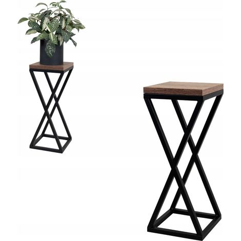 Soporte metálico de pie para plantas, madera oscura, estilo loft, negro, Vichy XS 19x19x47 (1/5)