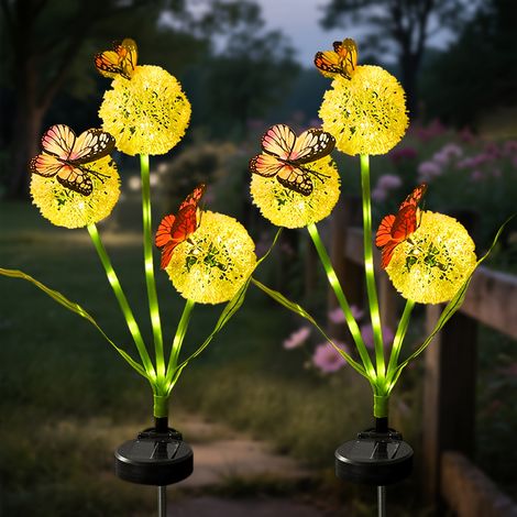 Lampe solaire de jardin LED avec imitation pissenlit, blanc chaud, lot de 2 (1/4)