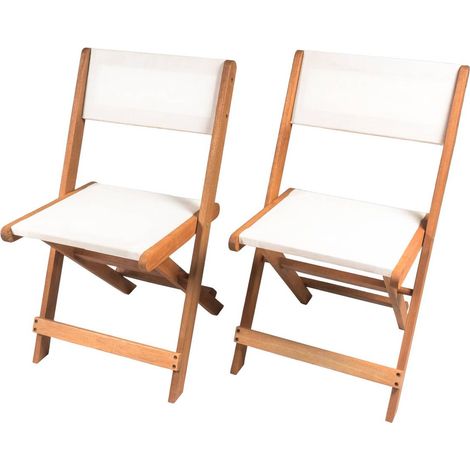 Habitat Et Jardin – Lot de 2 chaises pliantes en bois Meranti – Revêtement textilène – Hauteur d'assise 45 cm – Dimensions 44 x 49 x 79 cm – Beige