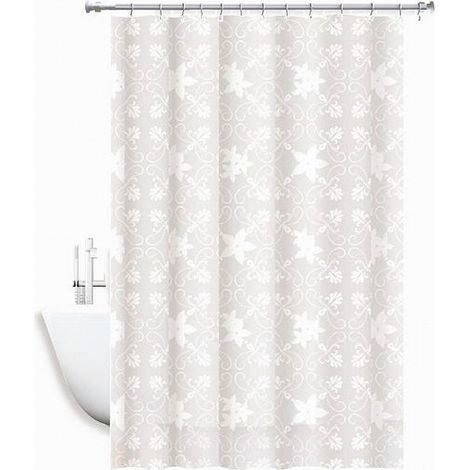 Rideau De Douche Anti-moisissure Imperméable 240x200cm Anneaux Fleurs De Majolique Blanche 69512 (1/3)