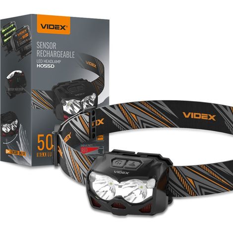 Lampada frontale tattica con sensore di movimento LED 5W x 2, batteria 44h, 500lm, portata 115 m, IP65 VLF-H055D Videx (1/5)