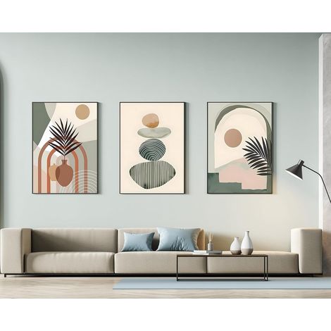 Lot de 3 tableaux décoratifs bohèmes modernes - Images de plantes - Paysage naturel - Plage - Art abstrait - Sans cadre (60 x 90 cm, 3 pièces, Poster-06) (1/5)