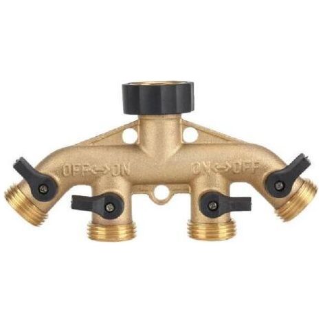 Connecteur de robinet de dérivation de tuyau à 4 voies en laiton de 3/4 po pour l'irrigation du jardin (1/5)