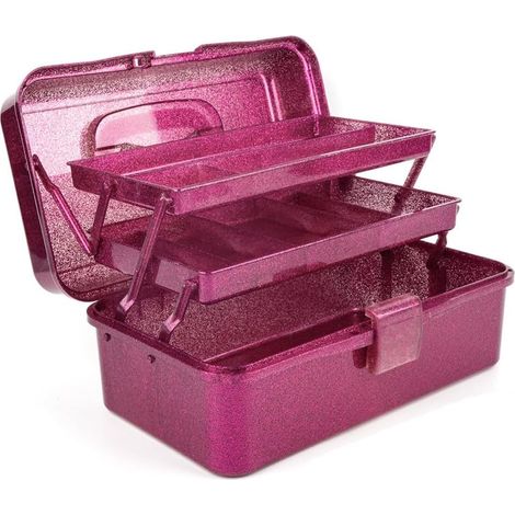 Boîte de rangement pour outils de loisirs créatifs, 3 couches, empilable, boîte de rangement pour articles de couture, rose pailleté (1/5)