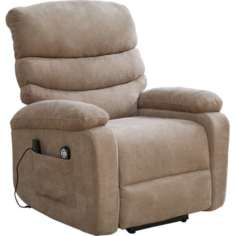 Fauteuil relax électrique multifonction avec aide au lever, fonction massage et chauffage, dossier et repose-pieds réglables électriquement, ainsi que poches de rangement latérales. Taupe (1/5)