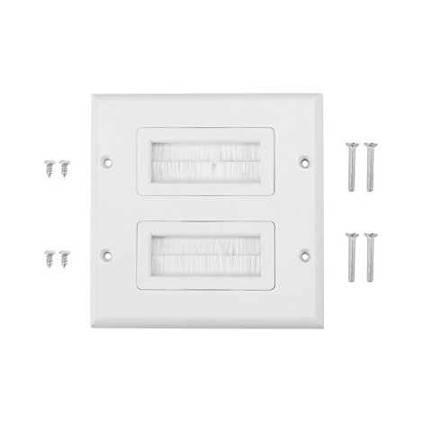 Piastra a muro con spazzola, bianca, per ingresso e uscita cavi, in plastica antipolvere, per cavi per altoparlanti, cavi coassiali, cavi HDMI o cavi di rete/telefonici (2).