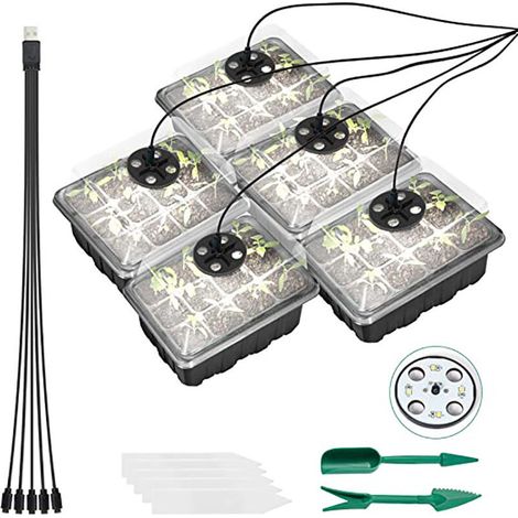 BDD Paquet de 5 plateaux de semis avec mini serre légère pour la germination des plantes à fleurs (1/5)