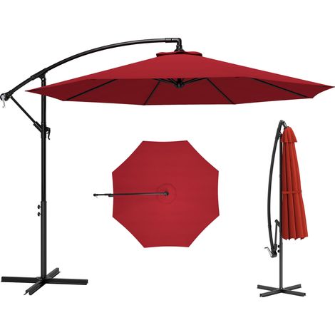 Parasol déporté octogonal enclenable manivelle avec pied en acier Ø 3 x 2,5H m rouge veneux, parfait pour profiter de l'ombre et de la protection solaire dans votre jardin, sur votre balcon ou à la...