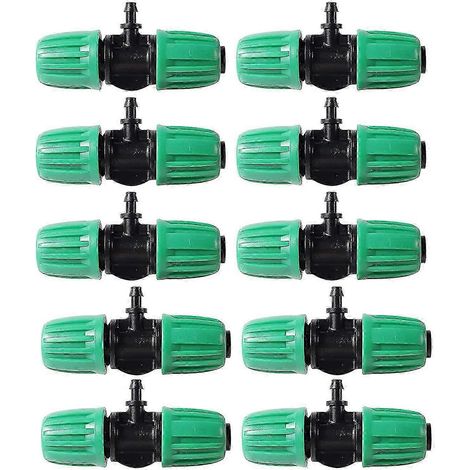 10 raccords en T barbelés pour tubes de 1/2 pouce (diamètre intérieur de 1/2 pouce), 16 mm à 1/4 pouce, raccords anti-chute pour tubes d'irrigation ( (1/5)