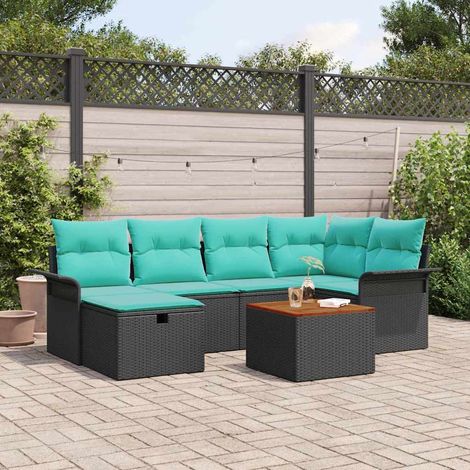 vidaXL Ensemble de canapé de jardin avec coussin 7 pcs Noir Poly rotin (1/5)