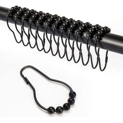 Lot de 12 Crochets de Rideau de Douche Noirs, Anneaux Coulissants en Acier Inoxydable pour Tringle de Salle de Bain (1/4)