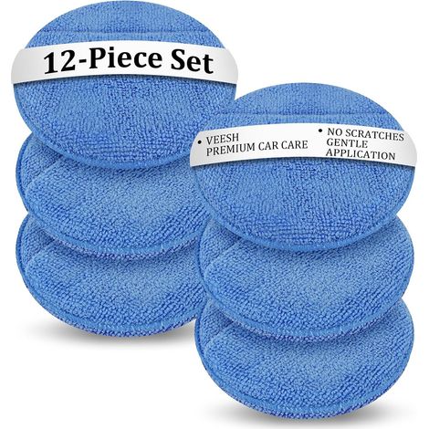 ÉPonge de Polissage de Voiture, Lot de 12 Éponge à polir à la Main en Microfibr, Pad Polissage, Tampon Polissage, Tampon Applicateur Voiture pour Application de Cire et Polish Auto (Bleu) (1/5)