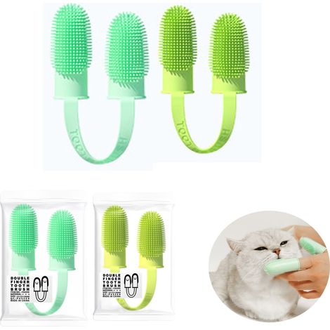 Ensemble de brosses à dents pour chiens et chats, brosse à dents à doigt, poils souples à 135°, soin dentaire à deux doigts, brossage facile, chiens, chiots (1/5)