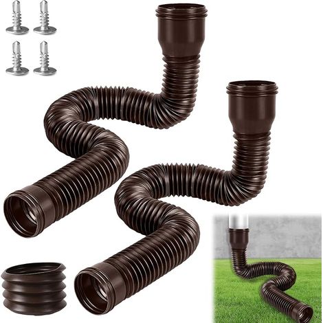 Flexible Gutter Extension Round for Downpipe 80/100 mm, Extendable from 47 to 150 cm, (Brown) (1/5)