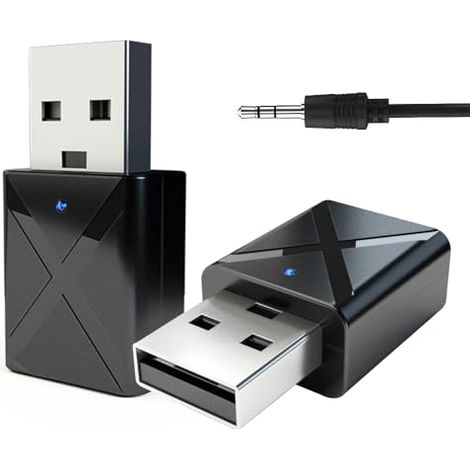 2pcs Récepteur USB Bluetooth 5.0 et adaptateur émetteur TV 4 en 1 avec câble AUX numérique de 3,5 mm pour haut-parleurs, PC, casque et voiture