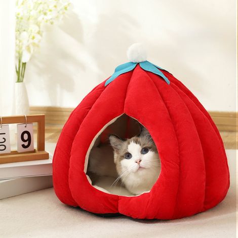 Lit Pour Chat - Cabane Pour Chat Intérieur - Avec Coussin Amovible Lavable - Pour Chaton Et Petit Chat - Rouge - 40x40x35 cm (1/5)