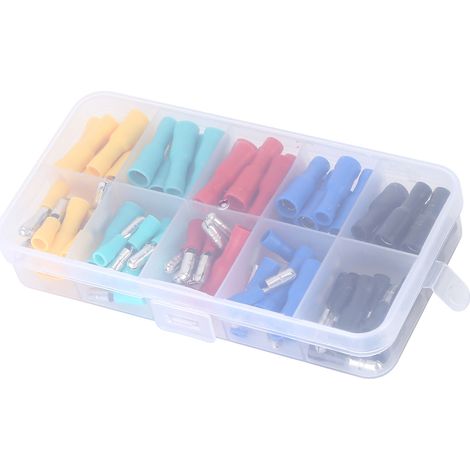 Lot de 100 cosses électriques mâles et femelles, de couleurs variées, à enficher, serties à froid. (1/5)