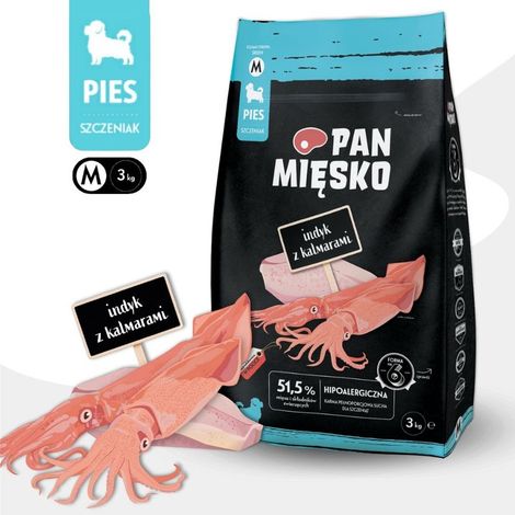 Alimento seco para perros Mr. Meat sabor pavo y calamar, textura crujiente media, tamaño mediano, 3 kg.