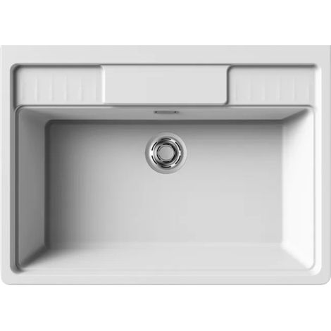 Elleci – Évier timbre 1 bac granit blanc 90x63,5 cm – À poser – Vidage manuel – Bonde et siphon inclus – Pré-marqué pour robinetterie (1/3)