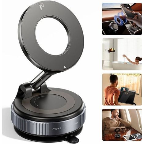 1 x Support Téléphone Voiture Magnétique, Adsorption Vide Réglable, Rotation 360° Triaxiale, Compatible iPhone Android et Étuis MagSafe (1/5)