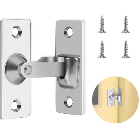 Verrou de porte coulissante, loquet de porte à 90 degrés à double face à angle droit avec vis, verrou en acier inoxydable pour clôture en bois, portail de jardin, porte de grange (Argent)