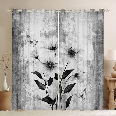 Rideau Occultant 140x260 cm Fleurs D'Aquarelle, Rideau Peinture À l'huile Abstraite Daisy, Rideaux Voilage Ferme Rustique, Voilage Fenetre Ombre Gris Blanc pour Chambre Salon - 140L X 260H cm (2 Panne (1/5)