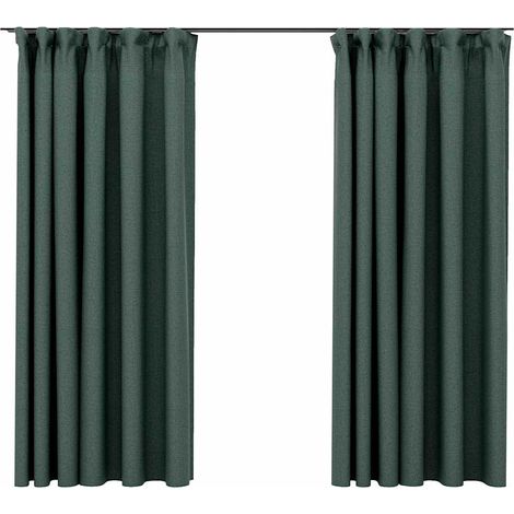 Maison Exclusive - Rideaux occultants aspect lin avec crochets 2pcs Vert 140x175cm (1/5)