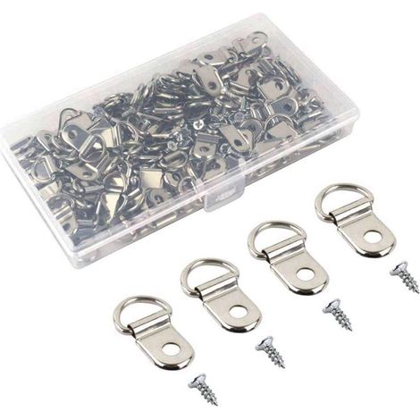 50 supports photo type D argent inox, clips cadre et crochets suspension miroir (1/4)