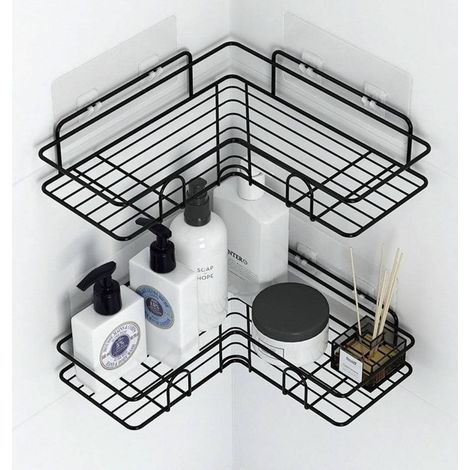 Etagere Douche, Étagère Angle Douche Sans Percage, Rangement Salle de bain, Porte Savon Douche Inox, 23cm(Noir) (1/5)