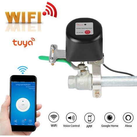 Vanne Connectée WiFi pour Eau/Gaz, Compatible Alexa et Google Home, Tuya, 100-240V UE