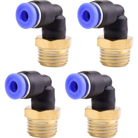 Raccord pneumatique fileté coudé à 90° avec filetage interne, raccord rapide, compatible avec les tuyaux d'insertion, raccord pour air comprimé - Lot de 4 (4 mm 1/4") (1/5)